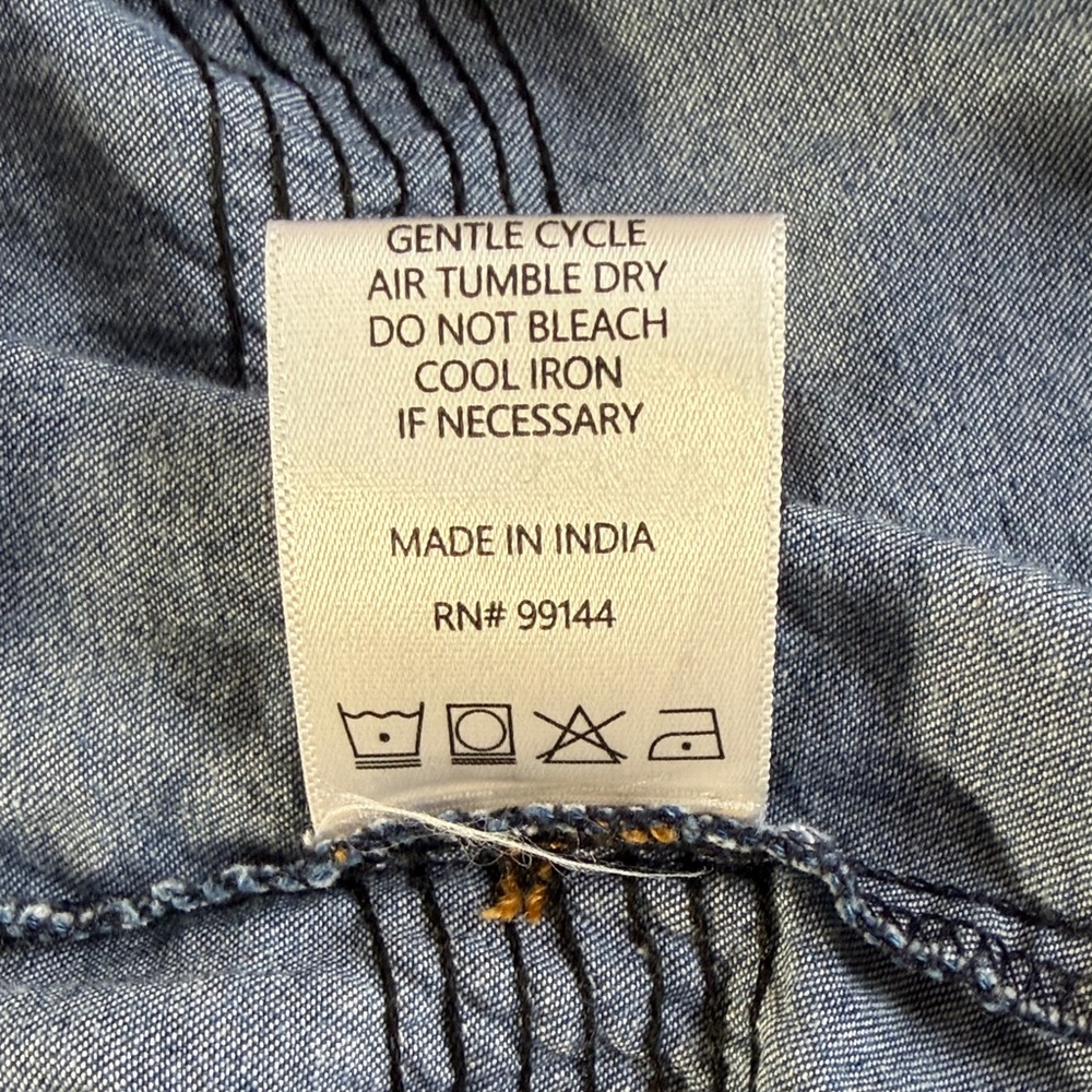 Lapis Chambray Tiered Maxi Dress Smocked Boho Prairie Large - Picture 6 of 8